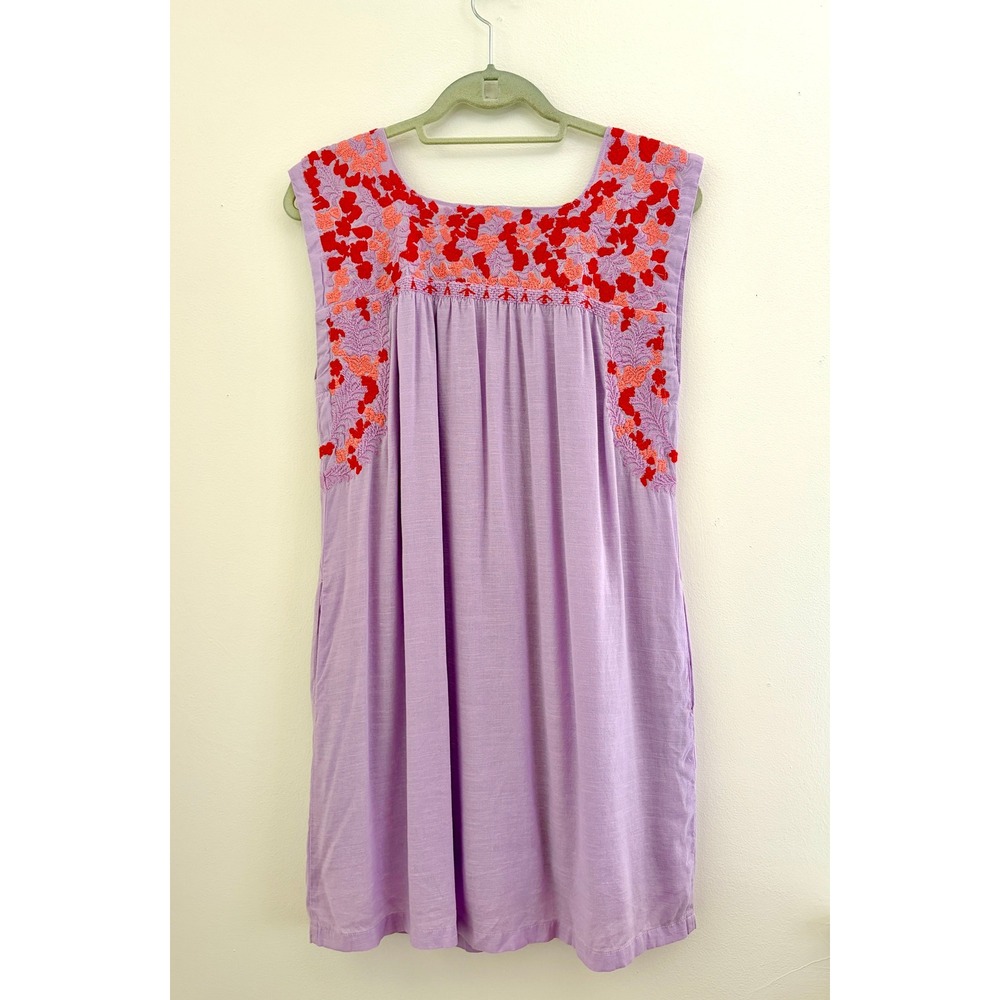 J.Marie Size S Lavender Embroidered Floral Shift Dress Boho Sleeveless Mini - Picture 4 of 5
